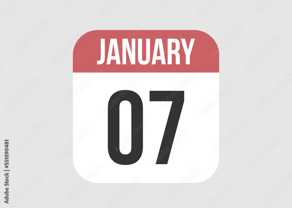 Fototapeta premium 7 january icon isolated on background. January vector for day of week and month in red.