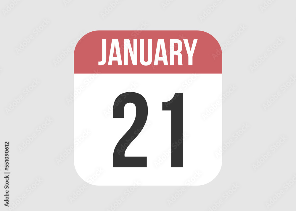 21 january icon isolated on background. January vector for day of week and month in red. 21 january icon isolated on background. January vector for day of week and month in red.
