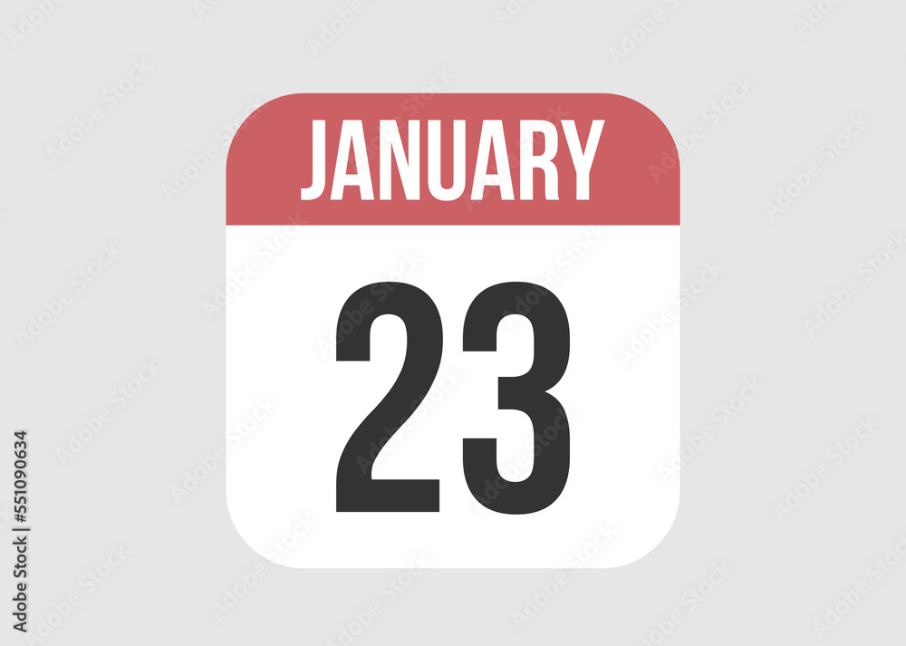 23 january icon isolated on background. January vector for day of week and month in red. 23 january icon isolated on background. January vector for day of week and month in red.