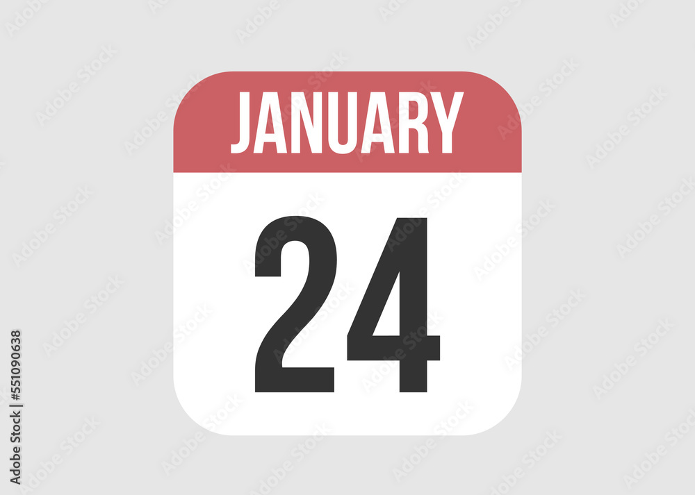 24 january icon isolated on background. January vector for day of week and month in red. 24 january icon isolated on background. January vector for day of week and month in red.