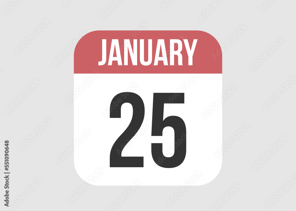 25 january icon isolated on background. January vector for day of week and month in red. 25 january icon isolated on background. January vector for day of week and month in red.