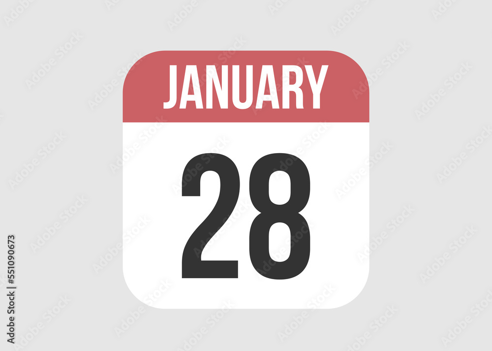 28 january icon isolated on background. January vector for day of week and month in red. 28 january icon isolated on background. January vector for day of week and month in red.