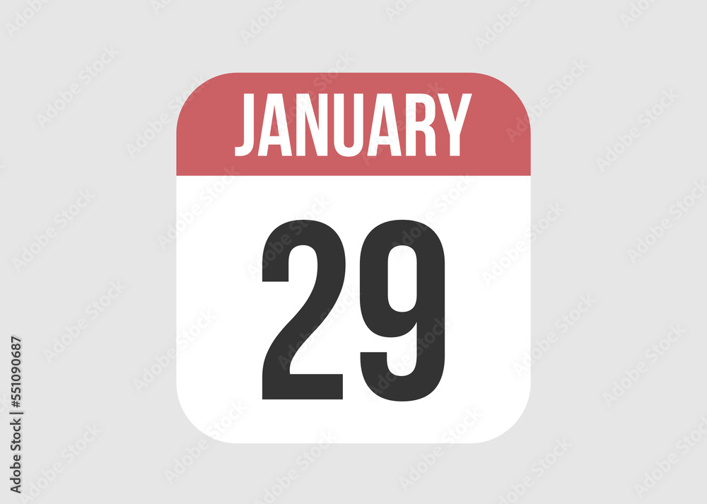 29 january icon isolated on background. January vector for day of week and month in red. 29 january icon isolated on background. January vector for day of week and month in red.