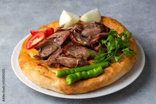 Delicious meat dish from Turkish cuisine; Konya oven kebab, tandoori kebab. Turkish name; Konya furun or firin kebabi, tandir kebabi