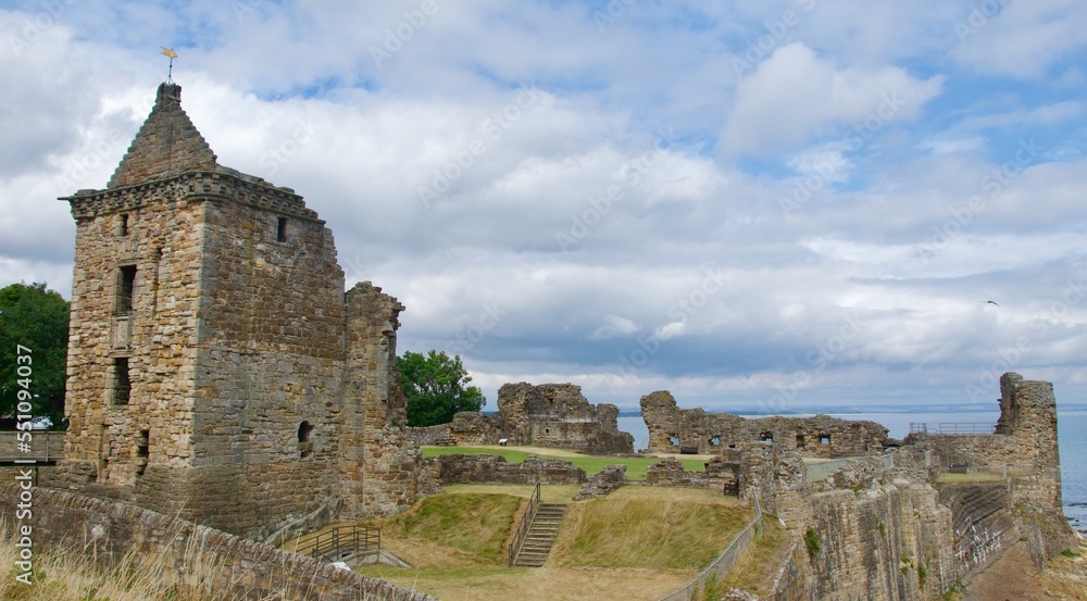 The ruins of St Andrews Castle standing near the sea in Scotland