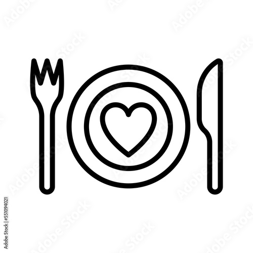 Romantic dinner icon. Valentines day food sign. Pictogram isolated on a white background.