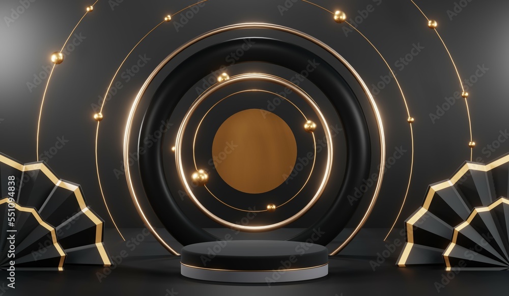 3D rendering of blank product background for cream cosmetics Modern black podium background 3D rendering of blank product background for cream cosmetics Modern black podium background