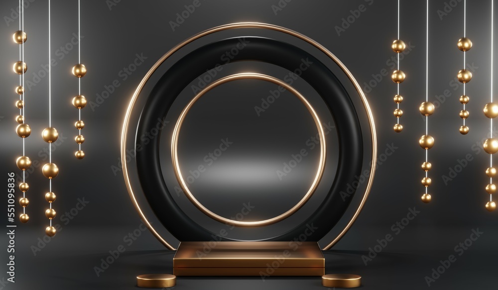 3D rendering of blank product background for cream cosmetics Modern black podium background
