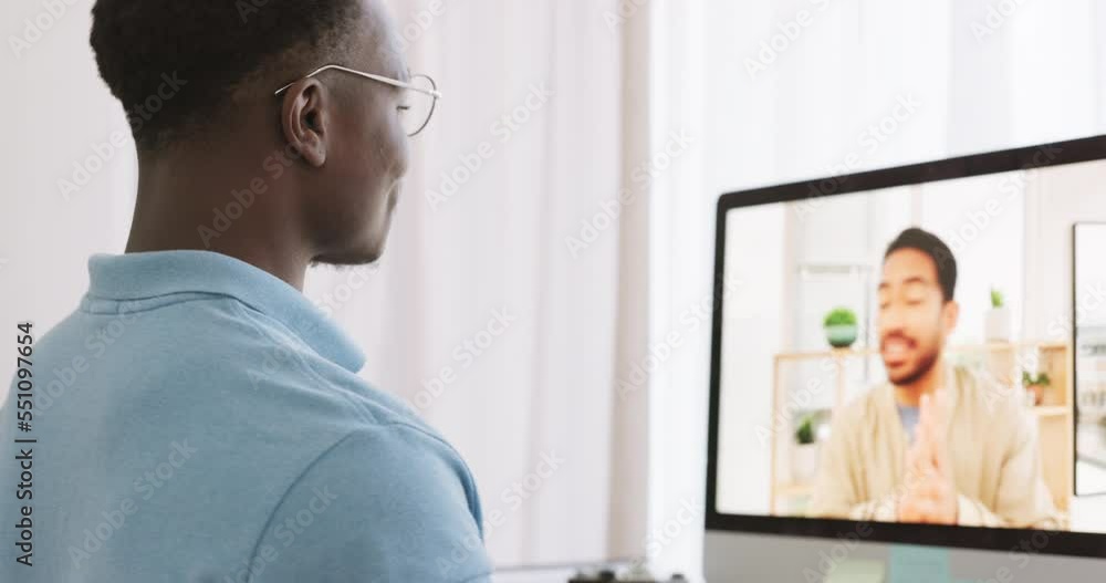 Video call, screen and men with communication, job interview and business, video conference with human resources. Corporate onboarding, conversation with hr and professional discussion on computer. Video call, screen and men with communication, job interview and business, video conference with human resources. Corporate onboarding, conversation with hr and professional discussion on computer.