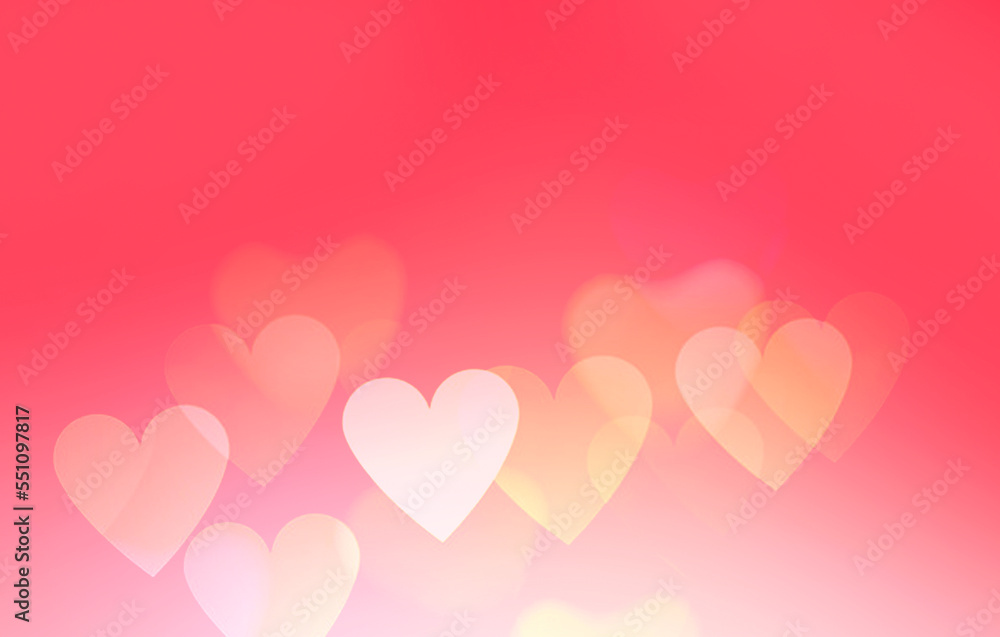 Red valentine's background, blurred hearts texture. Romantic abstract bokeh backdrop.