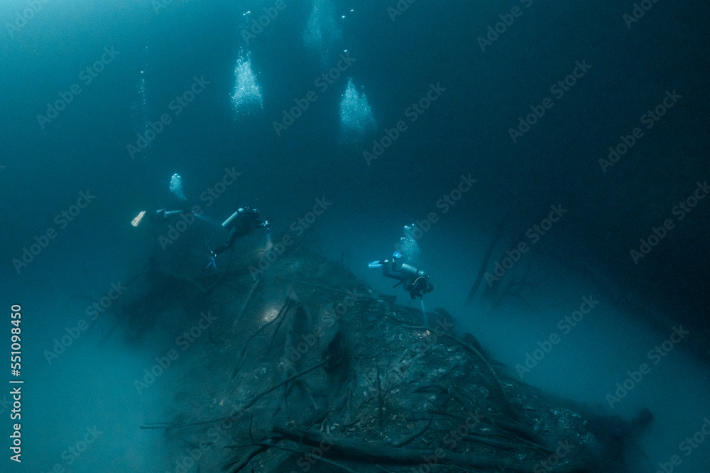 custom made wallpaper toronto digitalcave diver instructor leading a group of divers in a mexican cenote underwater