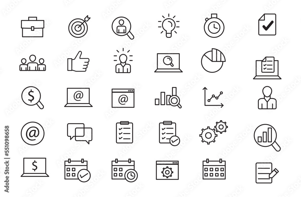 Management icon collection black and white business and management icon set Management icon collection black and white business and management icon set