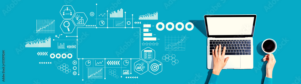 Business theme with person using a laptop computer Business theme with person using a laptop computer