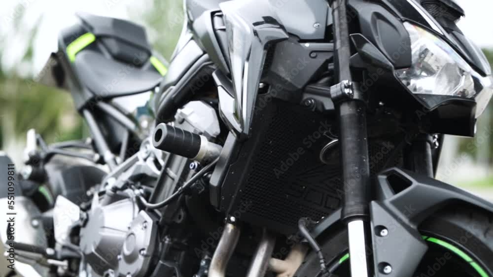 bike in the street. black motorbike bike in the street. black motorbike