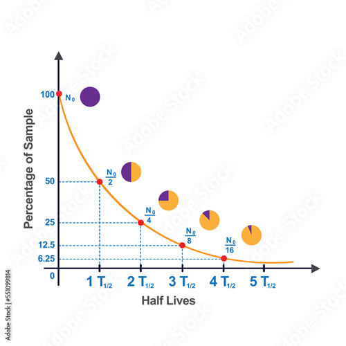 half life curve in nuclear chemistry Vevtor illustration
