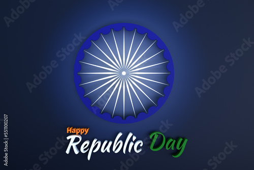 concept art for Indian republic day festival 3d rendering, 26th republic day banner design with asoka wheel in 3d backdrop 26th republic, India republic day dark blue background design in 3d 
