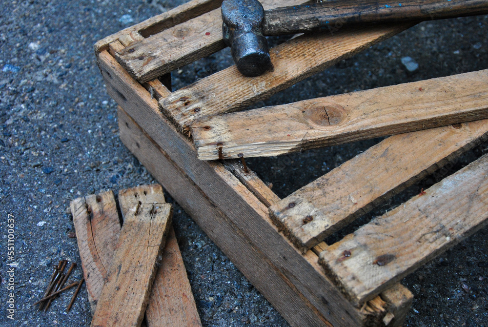 hammer and nails on wood