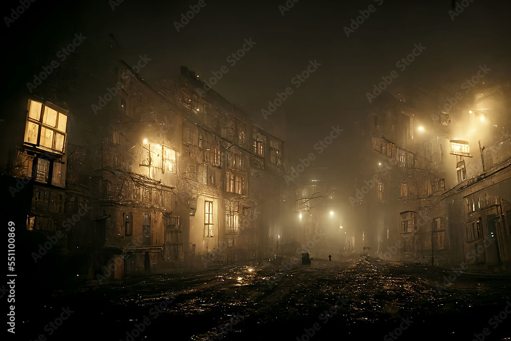 abandoned foggy 19th century city dark horror