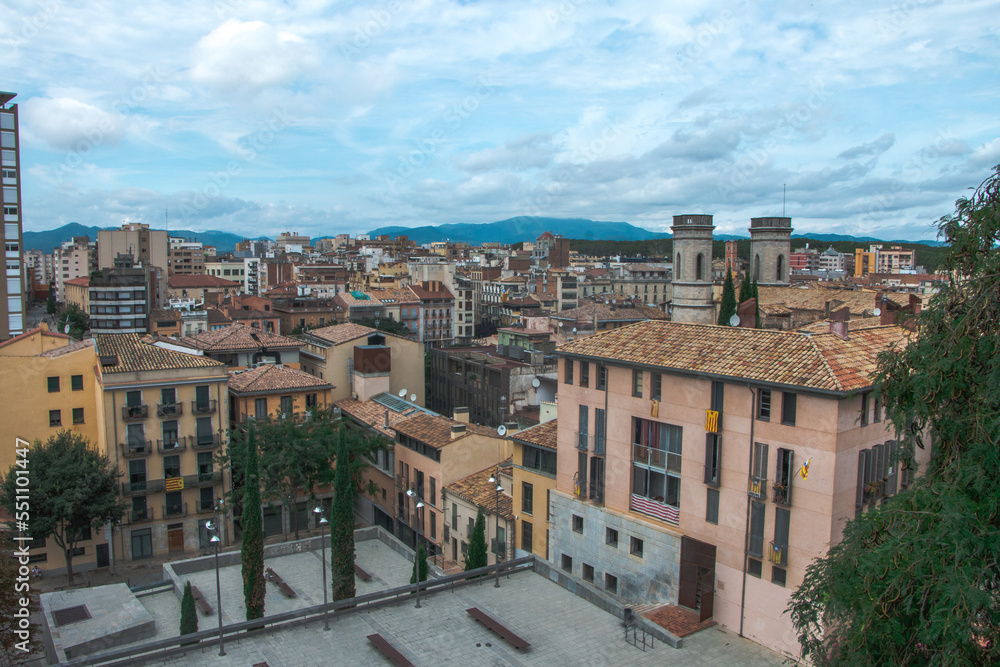 top view of the old town of Girona.  Catalonia.  Historical architecture.