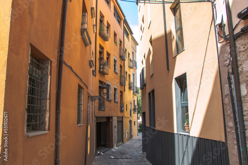 old town of Girona.  Catalonia.  Historical architecture.