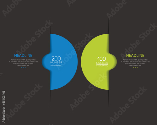 2 Circles. Round chart, scheme, infographic, numbered template, option template. 2 steps.