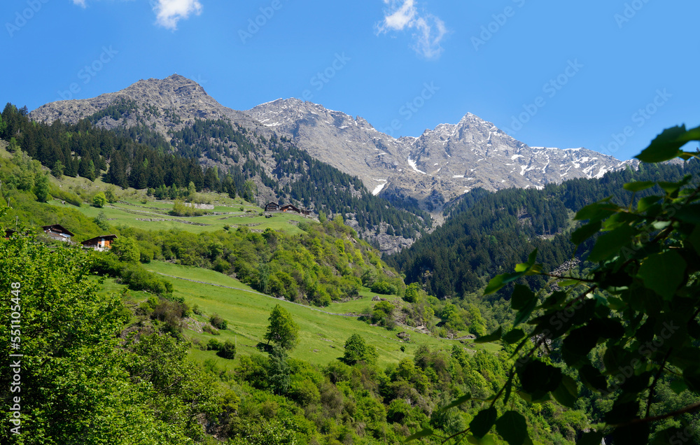 a hiking trail overlooking the breathtaking Italian Alps in Parcines (or Partschins) in Rabla (or Rabland), Tel region of South Tyrol (Merano, Italy, South Tyrol)	