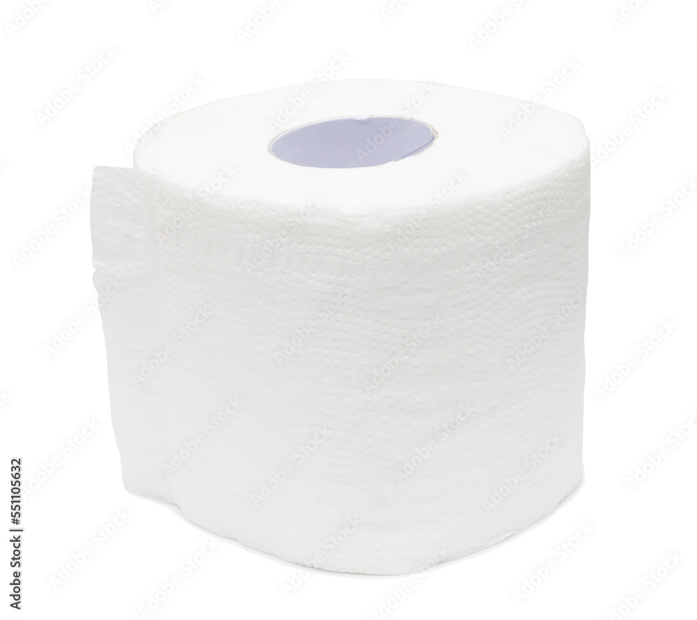 Close up photo of single roll of white tissue paper or napkin prepared for use in toilet or restroom isolated on white background with clipping path in png file format Close up photo of single roll of white tissue paper or napkin prepared for use in toilet or restroom isolated on white background with clipping path in png file format