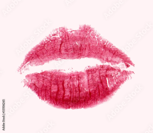 Red lips icon isolated on background. Vector kiss stain print. 