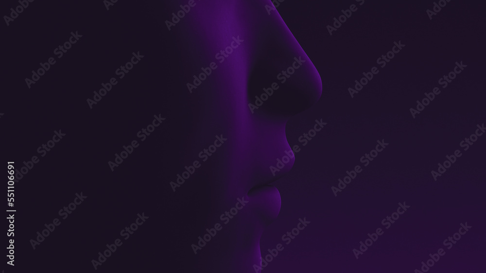 Profile of a humanoid face. 3d illustration