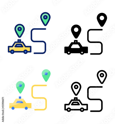 Taxi service route, pointer and location icons. vector