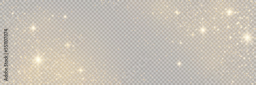 The dust sparks and golden stars shine with special light. Vector sparkles on a transparent background. . Stock royalty free vector illustration. PNG	