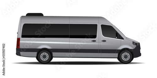 Van Minibus realistic vector mockup. Isolated passenger minibus side view for corporate identity and advertising.