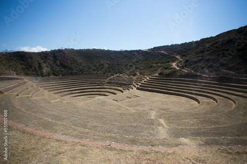 Agricultural terraces in the Sacred Valley. Moray in Cusco, Sacred Valley, Peru © Leckerstudio