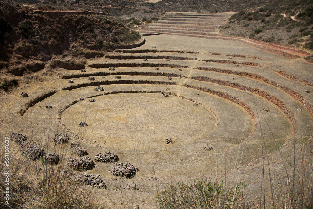 Agricultural terraces in the Sacred Valley. Moray in Cusco, Sacred Valley, Peru Agricultural terraces in the Sacred Valley. Moray in Cusco, Sacred Valley, Peru