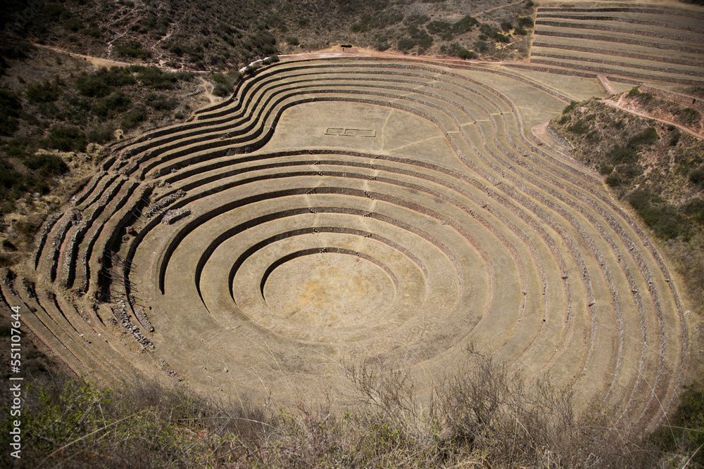 Agricultural terraces in the Sacred Valley. Moray in Cusco, Sacred Valley, Peru Agricultural terraces in the Sacred Valley. Moray in Cusco, Sacred Valley, Peru
