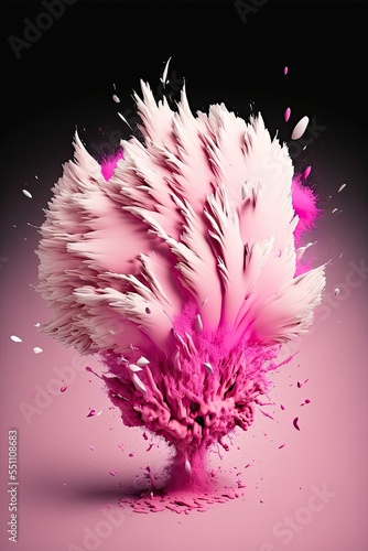 Exploding rose and pink feathers, abstract background 