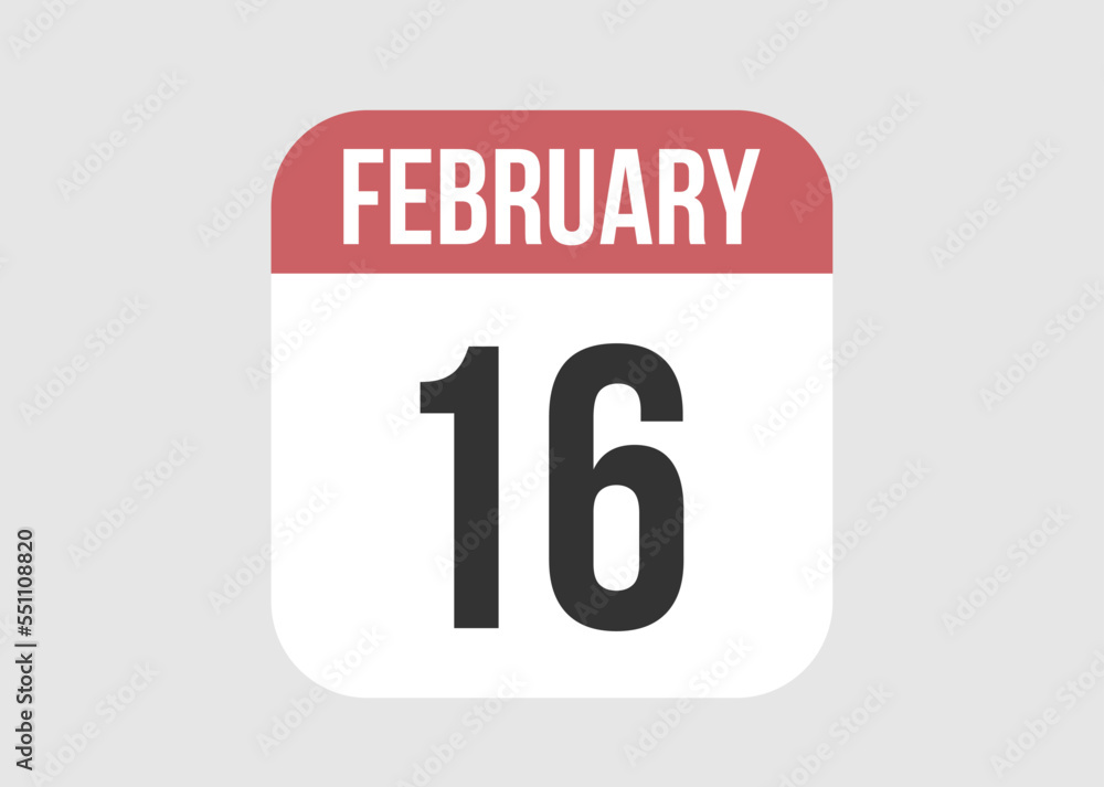 16 february icon isolated on background. February vector for day of week and month in red. 16 february icon isolated on background. February vector for day of week and month in red.