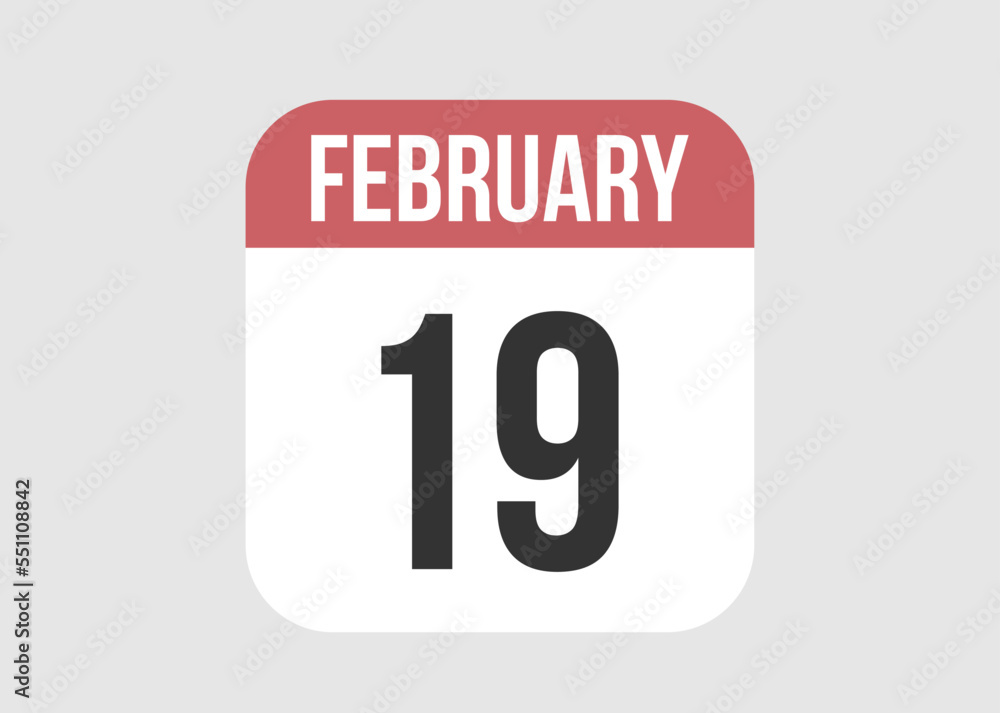 19 february icon isolated on background. February vector for day of week and month in red. 19 february icon isolated on background. February vector for day of week and month in red.