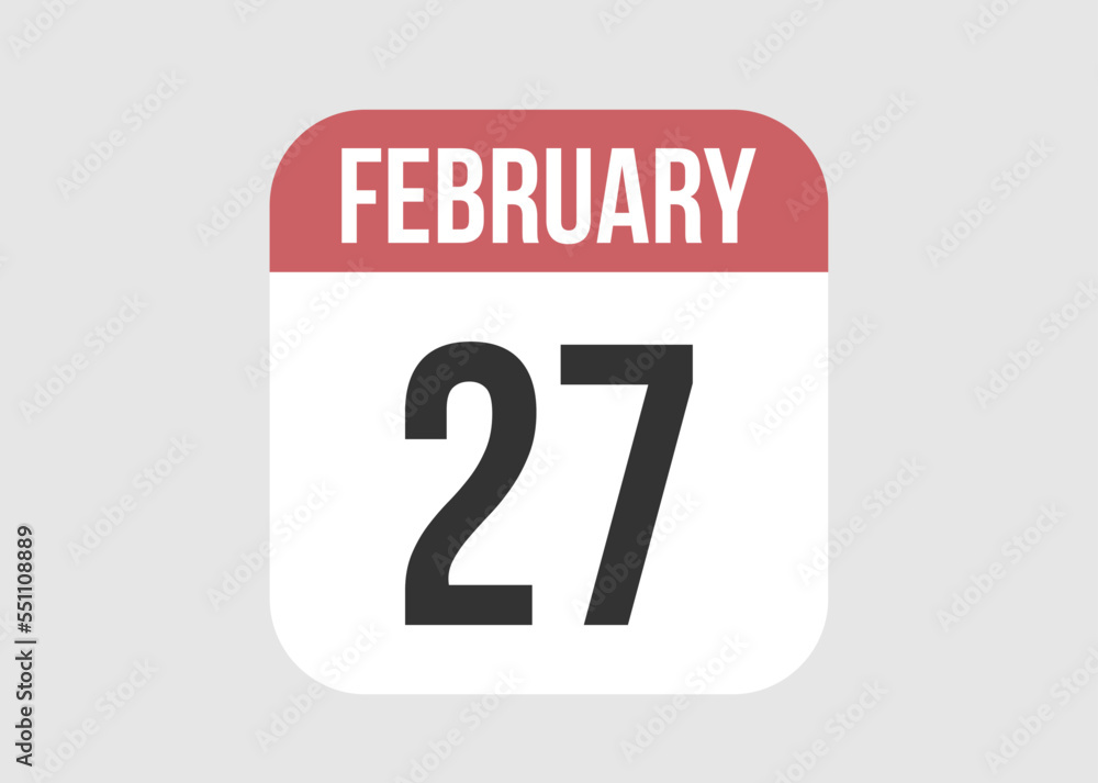 27 february icon isolated on background. February vector for day of week and month in red. 27 february icon isolated on background. February vector for day of week and month in red.