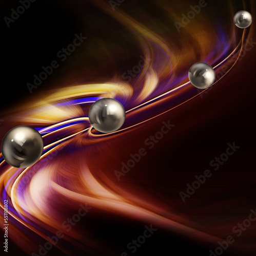 Metallkugeln rollen nacheinander über einen futuristischen Hintergrund