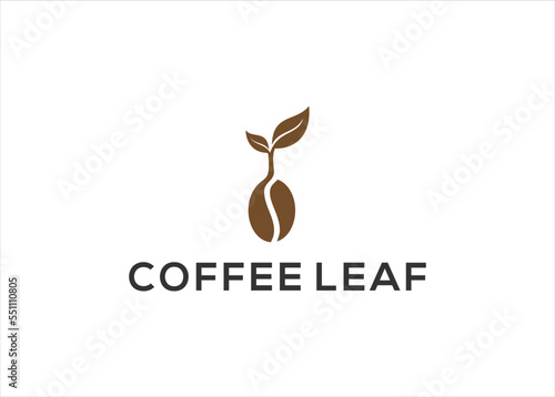 coffee bean leaf growth logo design vector 