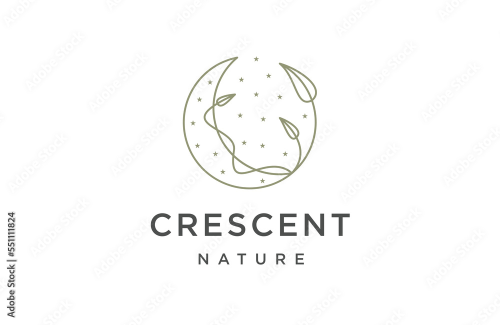 Crescent moon leaf logo design template flat vector Crescent moon leaf logo design template flat vector