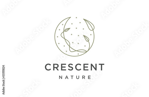 Crescent moon leaf logo design template flat vector