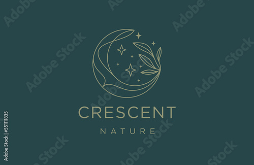 Crescent moon leaf logo design template flat vector