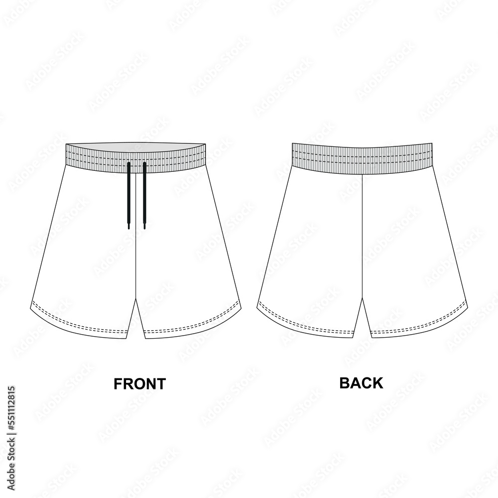 Technical drawing of sports shorts. Sketch of short beach shorts. Stock ...