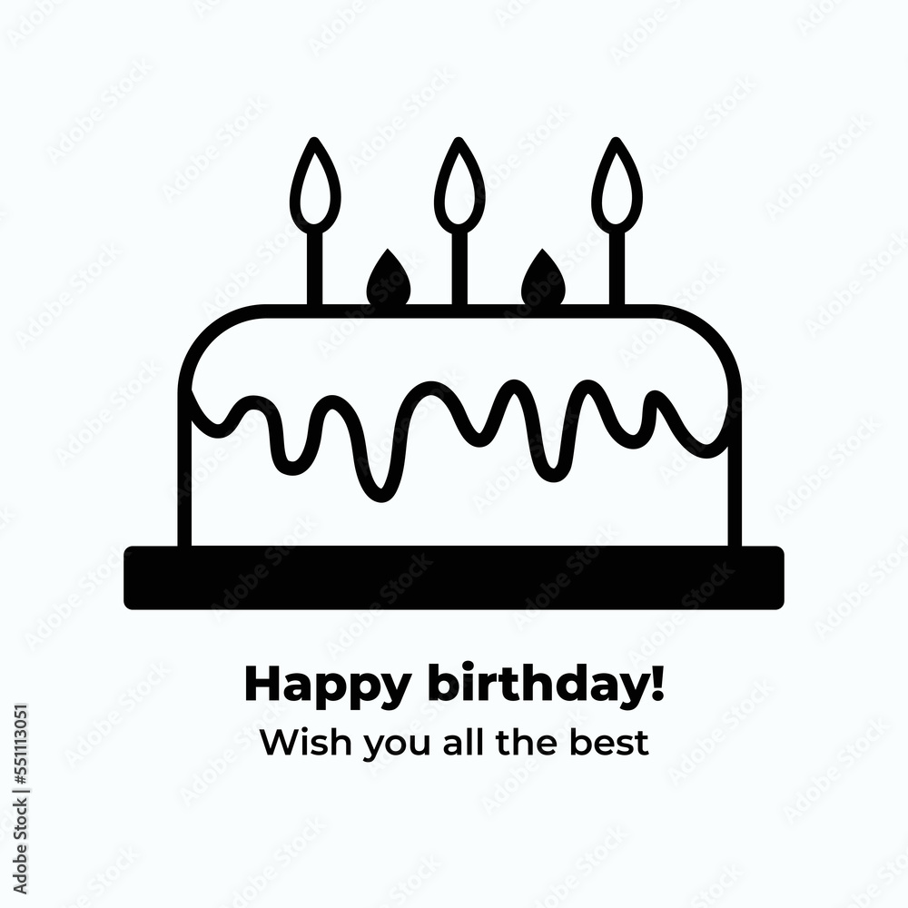 Simple and clean black and white colored happy birthday wishes vector template illustration icon background. Monochrome birthday card with square shaped wallpaper isolated on white background. Simple and clean black and white colored happy birthday wishes vector template illustration icon background. Monochrome birthday card with square shaped wallpaper isolated on white background.
