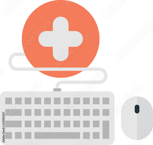 Keyboard and hospital symbols illustration in minimal style