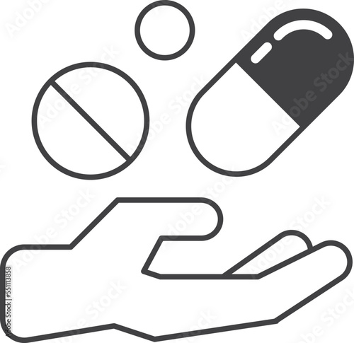 pills and hands illustration in minimal style