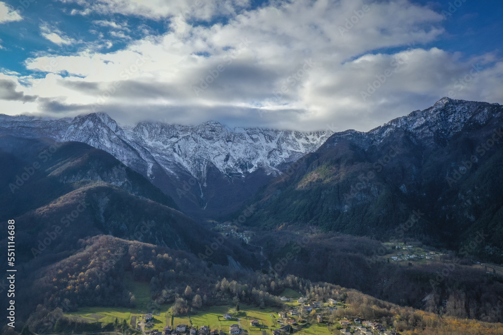 Panorama Val di Resia seen from the drone