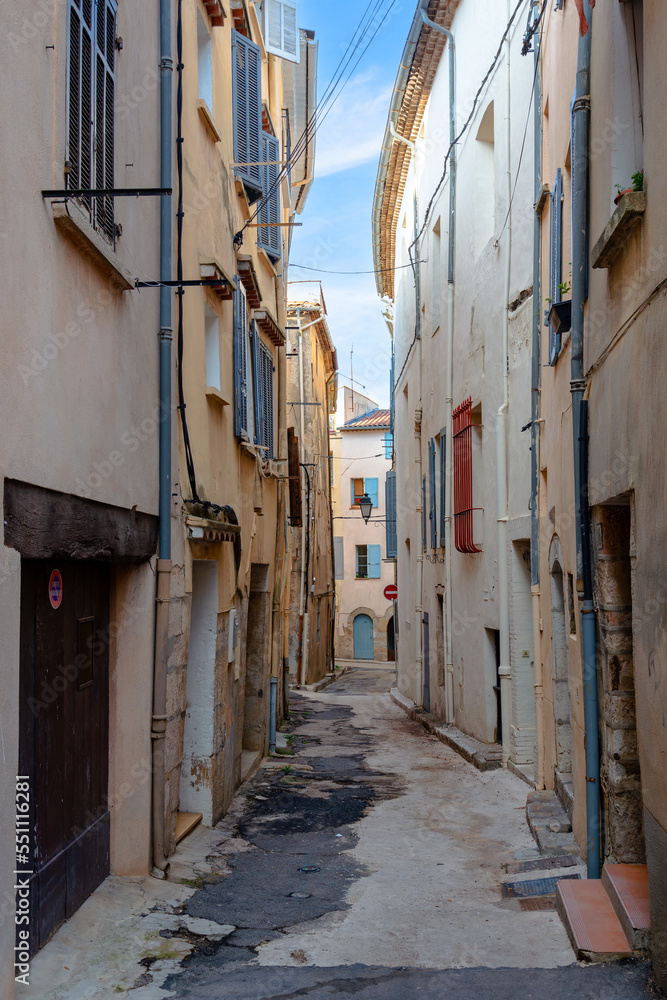 Picturesque view of a little street in the town of Brignoles in Provence, south of France